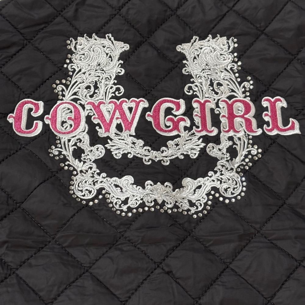 Cowgirl Hardware Kids Black Quilted Puffer Vest Horseshoe Rhinestone Size XS 5 - Picture 4 of 10